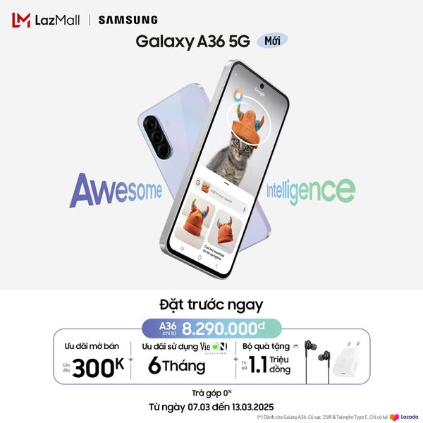 Sắm Galaxy A36 5G với deal hot đến 300K và bộ quà 1,1tr đặc quyền Lazada